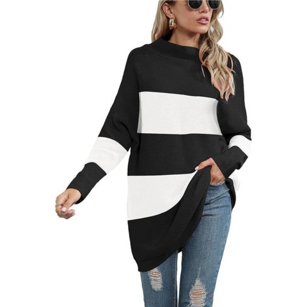 Fall Turtleneck  Sleeve  Oversized Ribbed Knit Sweaters Pullover For Women